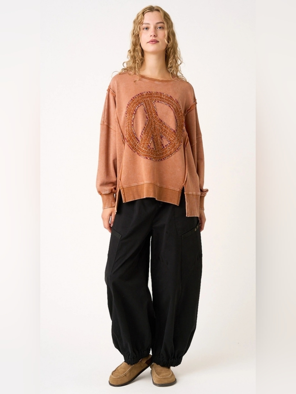 MITTOSHOP PEACE SIGN PATCHWORK SWEATSHIRT S/M